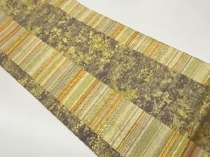 平田藤三郎作　金彩横段に色紙散らし・草木模様織出し袋帯